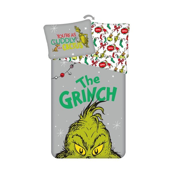Zelena/siva enojna bombažna otroška posteljnina 200x140 cm Grinch – Jerry Fabrics
