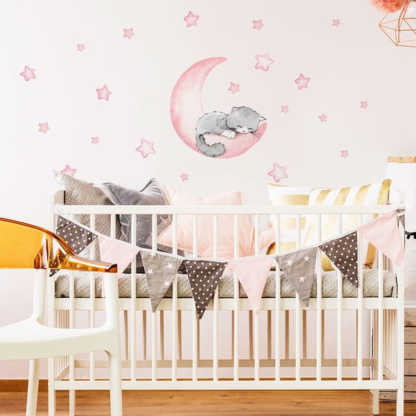 Rožnate otroške stenske nalepke Ambiance Magic Cat-image-3