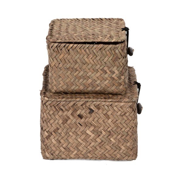 Komplet 2 temno rjavih košar za shranjevanje iz trsja Compactor Lidwhite-image-4