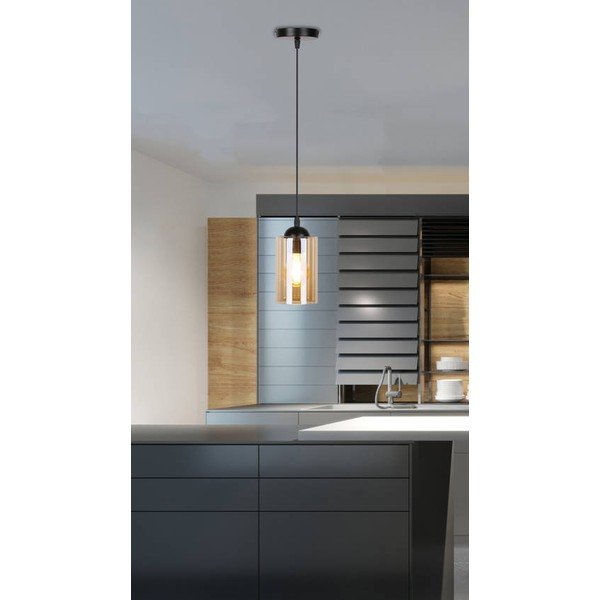 Črna viseča svetilka s steklenim senčnikom ø 10 cm Bistro - Candellux Lighting-image-3
