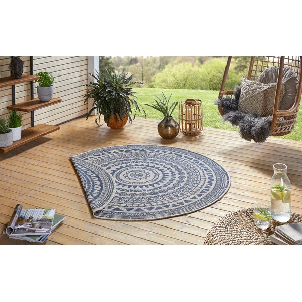 Modro-krem zunanja preproga NORTHRUGS Coron, ø 140 cm-image-3