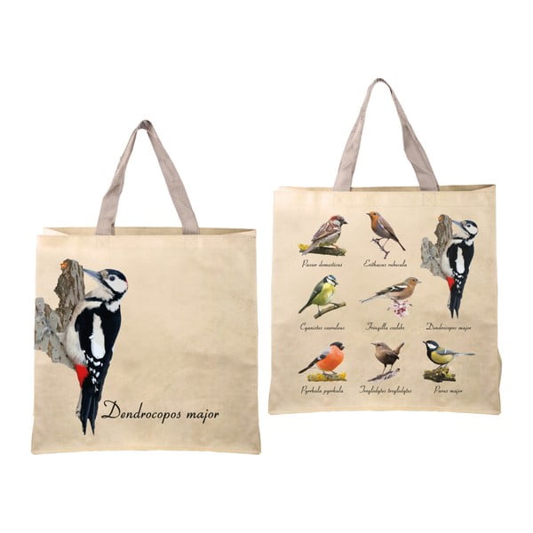 Esschert Design Birds zložljiva torba s potiskom ptic
