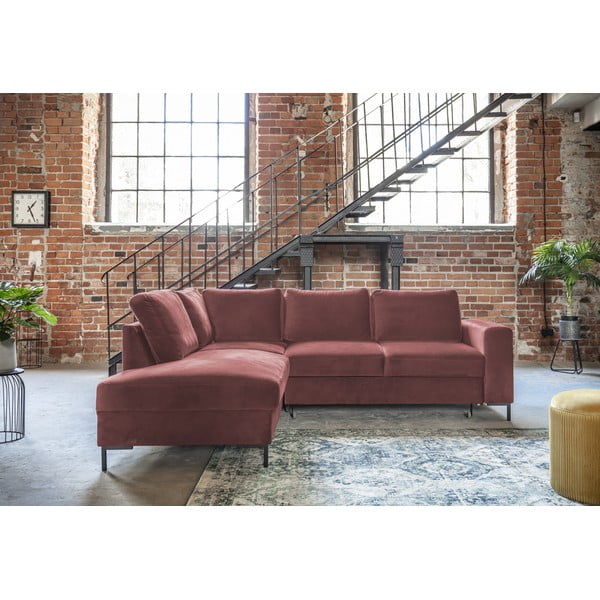 Rožnata žametna raztegljiva kotna sedežna garnitura (levi kot) Lofty Lilly – Miuform-image-3