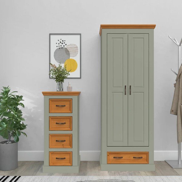 Zelena/v svetli naravni barvi garderobna omara iz masivnega bora 70x185x40 cm Selma – Støraa-image-1