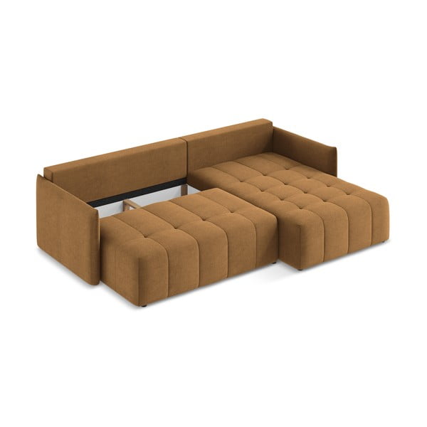 Raztegljiva/s prostorom za shranjevanje kotna sedežna garnitura v barvi terakote (desni kot/z ležalnikom) Moku – Makamii-image-3