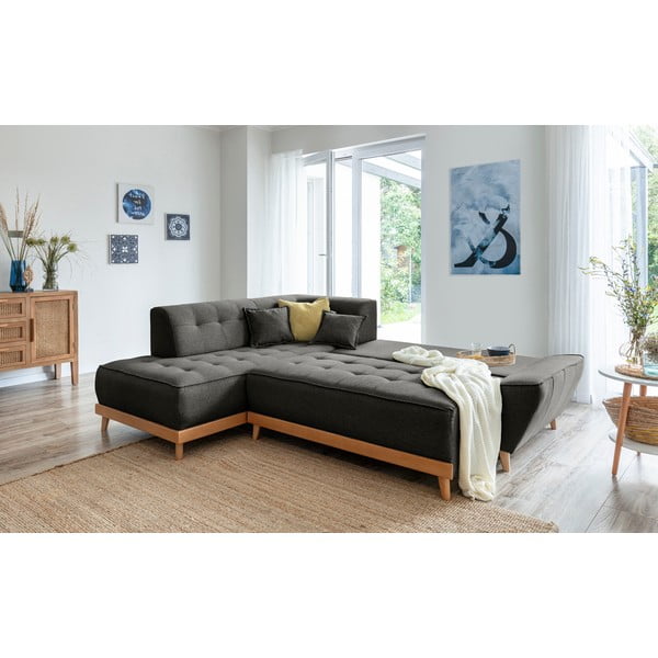 Temno siva raztegljiva sedežna garnitura Miuform Dazzling Daisy L, levi kot-image-4