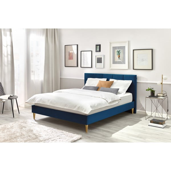 Temno modra žametna zakonska postelja Bobochic Paris Vivara Light, 180 x 200 cm-image-3