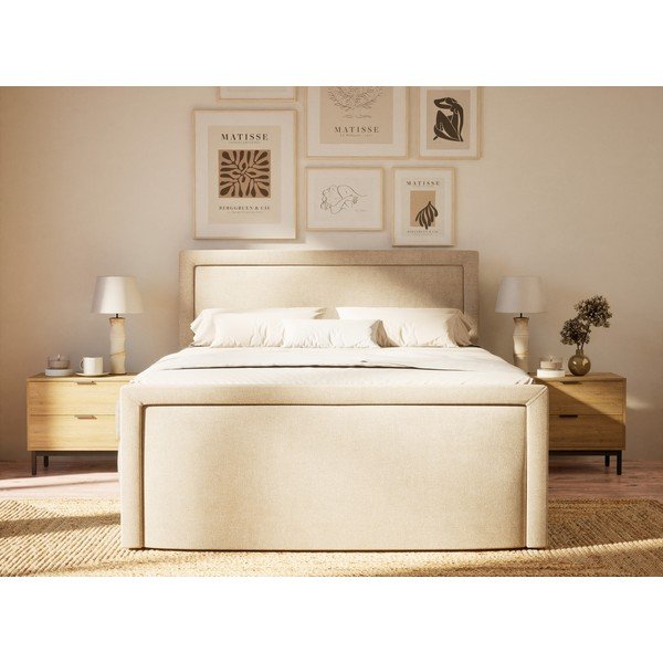 Bež boxspring postelja s prostorom za shranjevanje 160x200 cm Fresco – Maison de Rêve-image-4