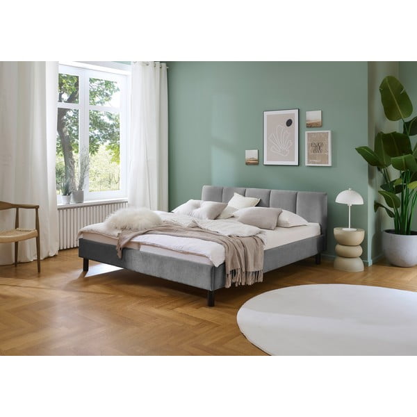 Siva oblazinjena zakonska postelja brez letvenega dna 180x200 cm Joker – Meise Möbel-image-1