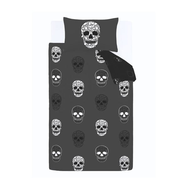 Temno siva enojna otroška posteljnina 135x200 cm Skulls – Catherine Lansfield