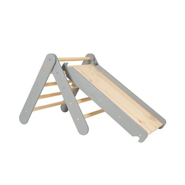 Siv piklerjev trikotnik iz masivnega bora 46x87x60 cm Montessori – Meowbaby