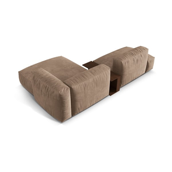 Svetlo rjava žametna kotna sedežna garnitura (desni kot/z ležalnikom) Martina – Micadoni -image-3