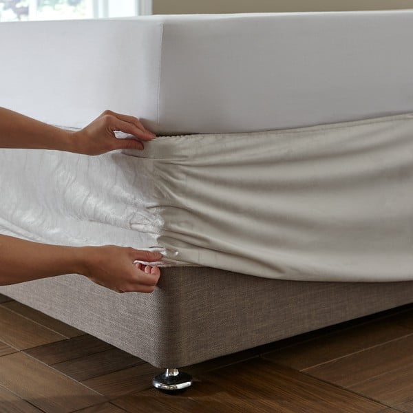 Kremno bela napenjalna žametna prevleka za okvir postelje 152x198 cm Kingsley – Catherine Lansfield-image-2