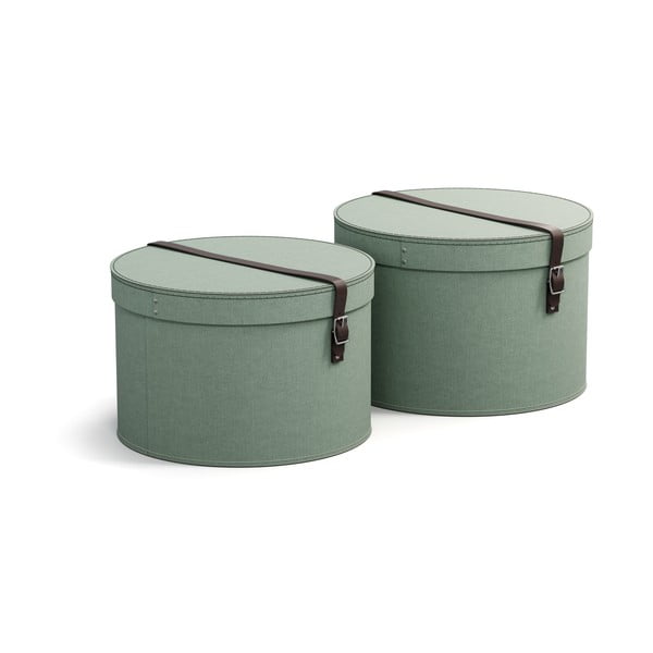 Zelenomodre kartonaste škatle za shranjevanje v kompletu 2 ks s pokrovom ø 37,5x25,5 cm Rut Canvas Paper Laminate – Bigso-image-2