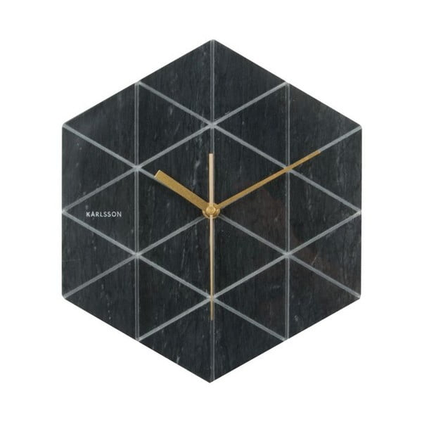 Črna marmorna stenska ura Karlsson Hexagon