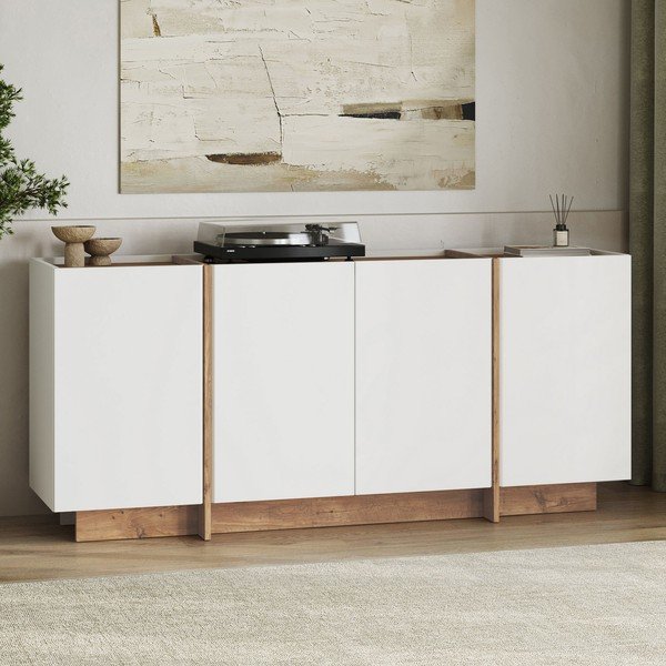 Bela komoda v borovem dekorju z luknjo za kable 180x80x45 cm Dorma – Kalune Design-image-3
