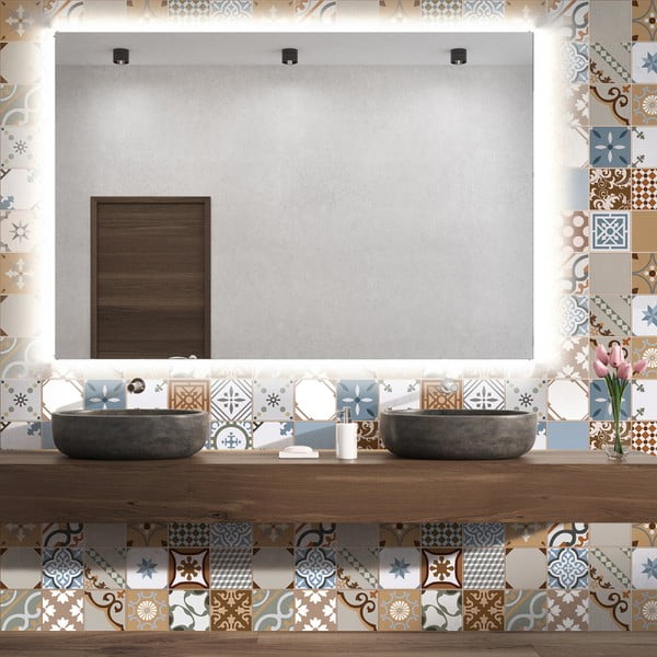 Komplet 30 stenskih nalepk Ambiance Wall Stickers Cement Tiles Azulejos Estefania, 15 x 15 cm