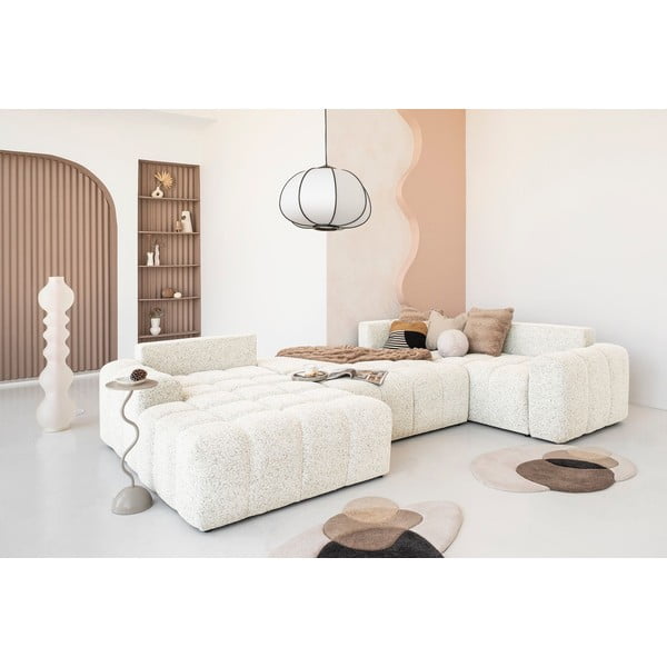 Kremno bela raztegljiva kotna sedežna garnitura s prostorom za shranjevanje (desni kot) Lulu – Miuform-image-1