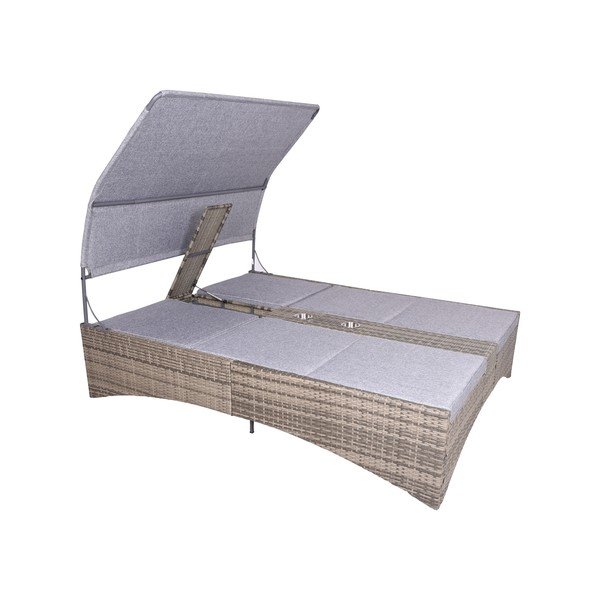 Siv vrtni dvojni ležalnik iz kovine in umetnega ratana Pescara – Garden Pleasure-image-2