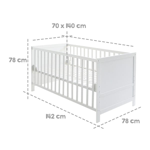 Bela otroška posteljica z ogrodjem za baldahin 70x140 cm – Roba-image-4