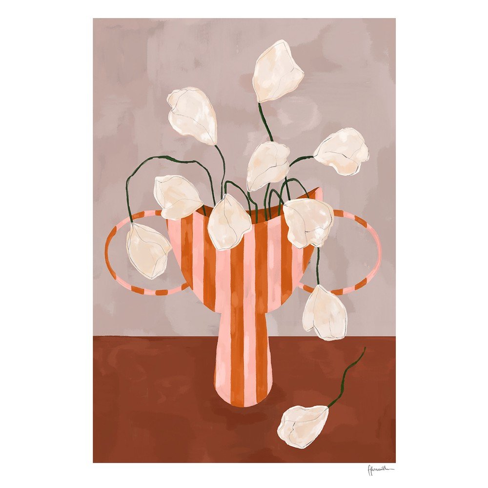 Plakat White Flowers in Striped Vase – Frankie Penwill