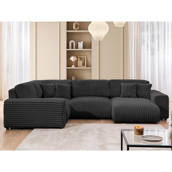 Temno siva kotna sedežna garnitura iz rebrastega žameta (levi kot/v obliki črke "U") Justin – Ropez-image-1