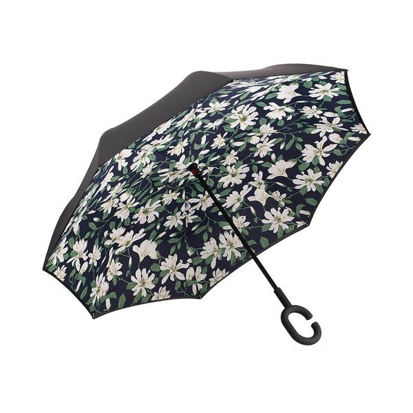 Črno-beli dežnik Magnolija, ⌀ 110 cm