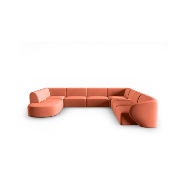 Rožnata žametna kotna sedežna garnitura (desni kot/v obliki črke "U") Paolo – Milo Casa