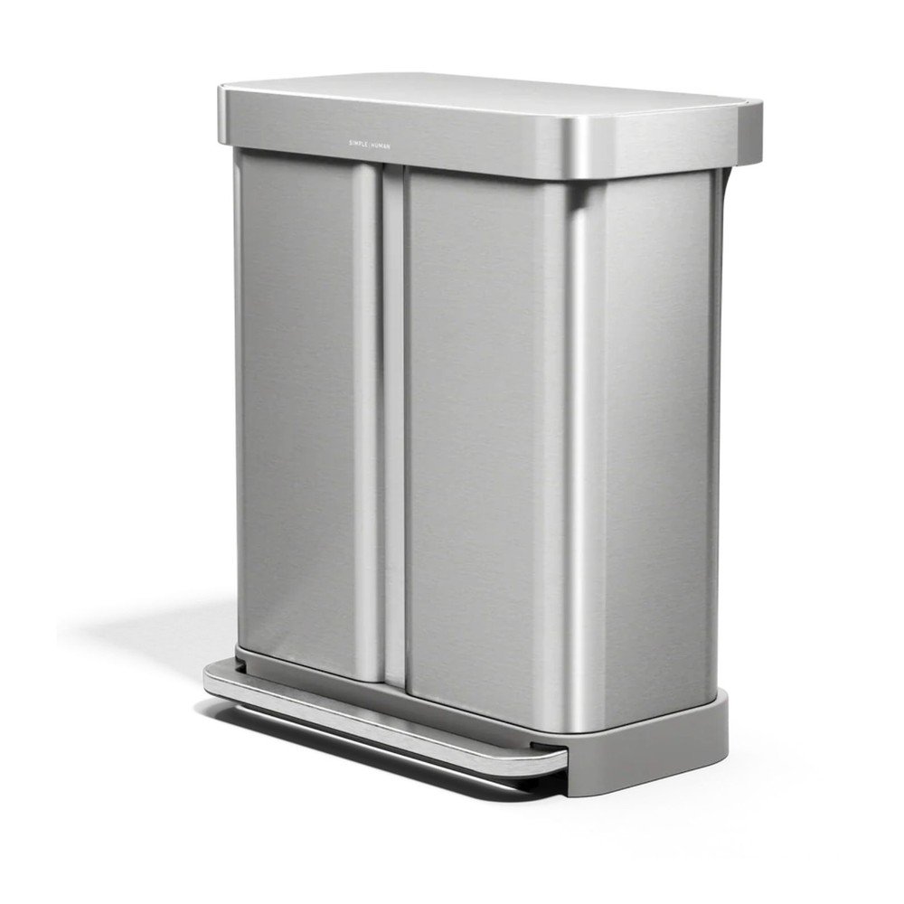 Jeklen koš za smeti 34+24 l za ločevanje odpadkov/s pedalom v mat srebrni barvi