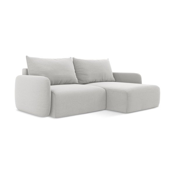 Svetlo siva žametna raztegljiva/s prostorom za shranjevanje kotna sedežna garnitura (desni kot/z ležalnikom) Kalena – Makamii-image-2