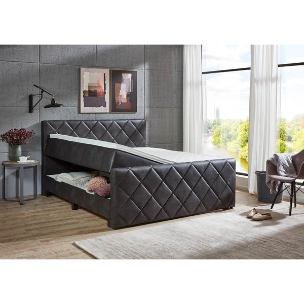 Črna boxspring postelja s prostorom za shranjevanje 180x200 cm Chester – Rojaplast-image-2