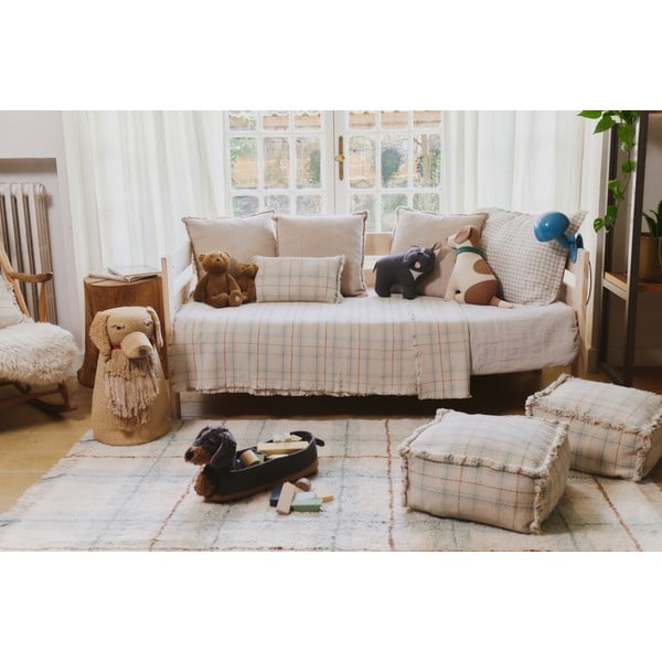 Kremno belo-žajbljevo zelena pralna ročno tkana bombažna preproga 90x120 cm Tartan Blue Sage – Lorena Canals-image-2