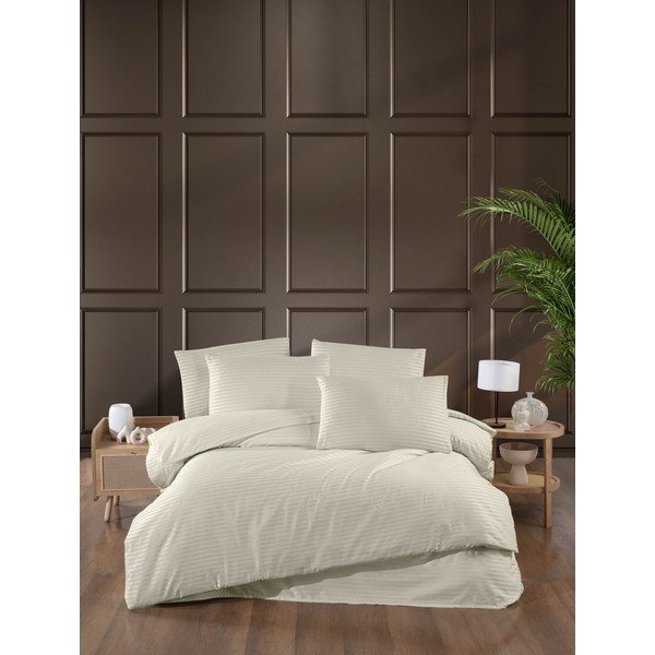 Kremno bela podaljšana posteljnina za zakonsko posteljo iz damasta z rjuho 4-delna 200x220 cm – Mila Home