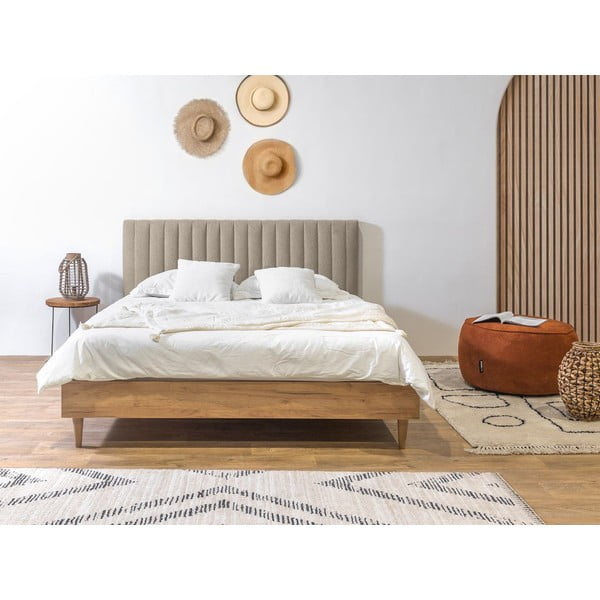 Bež/naravna zakonska postelja z letvenim dnom 180x200 cm Oceane – Bobochic Paris-image-2