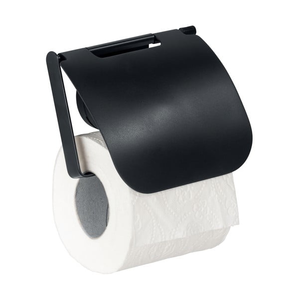 Črno stensko držalo za toaletni papir Wenko Static-Loc® Plus