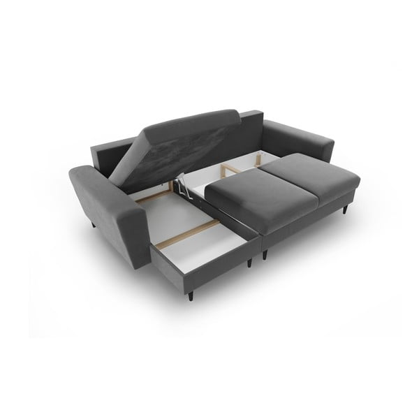 Svetlo siva žametna raztegljiva kotna sedežna garnitura s prostorom za shranjevanje Kyoto – Cosmopolitan Design-image-3