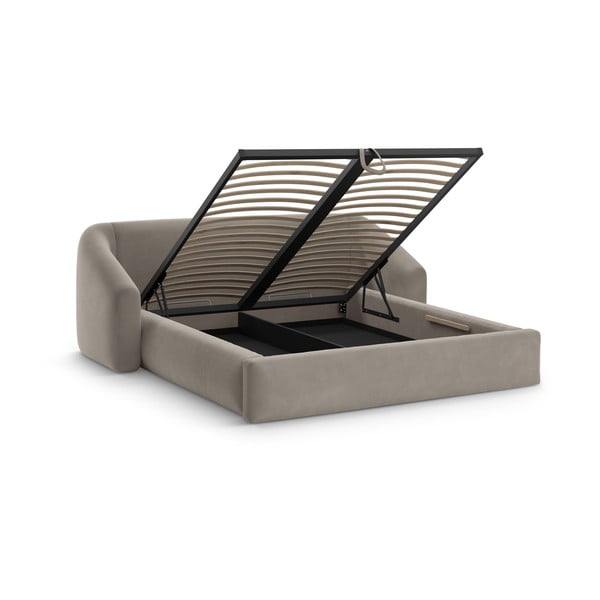 Svetlo rjava oblazinjena zakonska postelja s prostorom za shranjevanje z letvenim dnom 200x200 cm Campi – Cosmopolitan Design-image-1