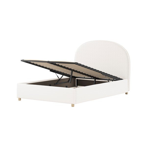Bela oblazinjena zakonska postelja s prostorom za shranjevanje z letvenim dnom 140x200 cm Moon – Vipack-image-4