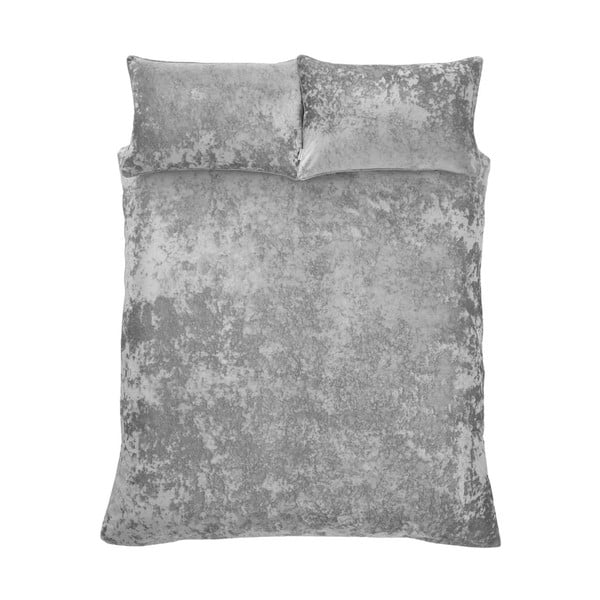 Siva žametna posteljnina za zakonsko posteljo 200x200 cm Crushed – Catherine Lansfield