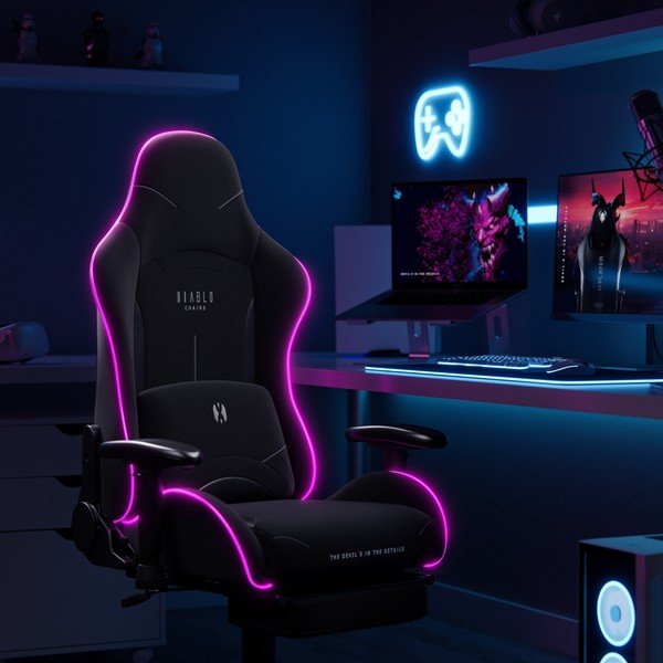 Črn gaming stol X-Starter LED – Diablo Chairs-image-1