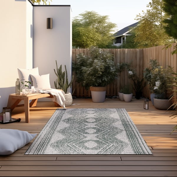 Zelena/kremno bela zunanja preproga 200x290 cm Gemini – Elle Decoration-image-1