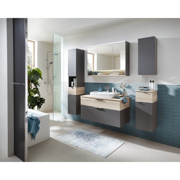 Siva/naravna nizka stenska kopalniška omarica v borovem dekorju 72x30 cm Quickset 394 – Pelipal-image-3