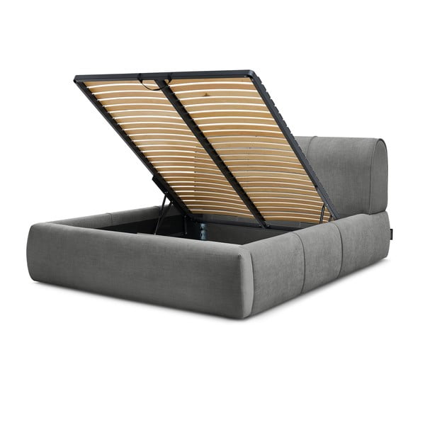 Siva oblazinjena zakonska postelja s prostorom za shranjevanje in letvenim dnom 180x200 cm Vernon – Bobochic Paris-image-4