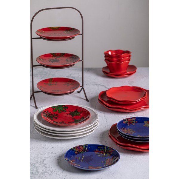 Komplet 4 rdeče-črnih desertnih krožnikov Casafina Snowflake, ø 21,6 cm-image-1