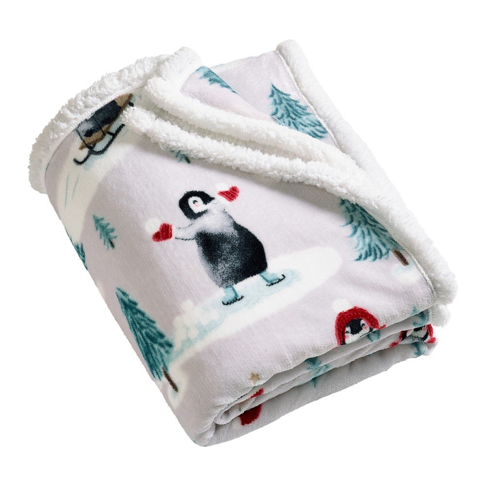 Bela odeja z božičnim motivom 170x130 cm Christmas Sherpa Penguins