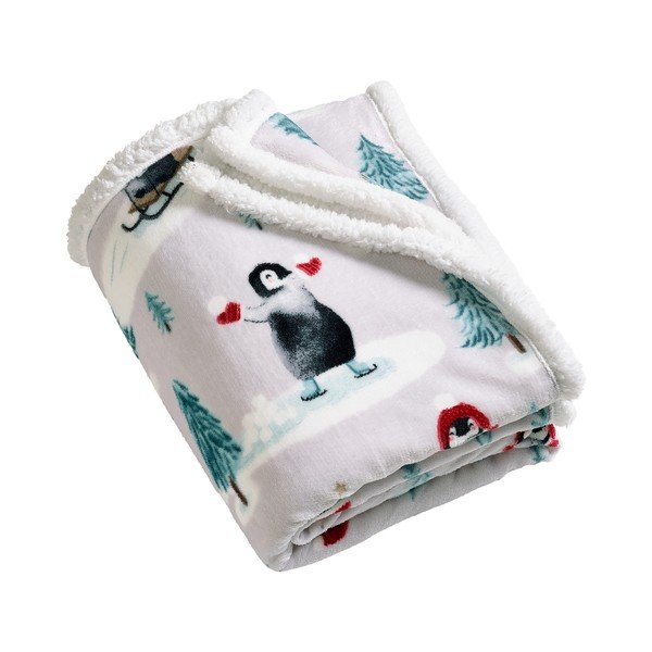 Bela odeja z božičnim motivom 170x130 cm Christmas Sherpa Penguins – Catherine Lansfield