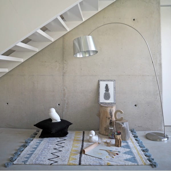 Kremno bela pralna ročno tkana bombažna otroška preproga 120x160 cm Azteca Vintage Blue – Lorena Canals-image-1