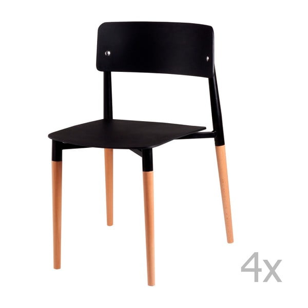 Komplet 4 črnih jedilnih stolov z lesenimi nogami sømcasa Claire