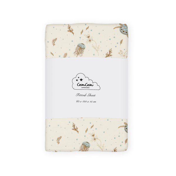 Svetlo rumena napenjalna otroška rjuha za otroško posteljico iz organskega bombaža 60x120 cm Sea Garden – Cam Cam Copenhagen