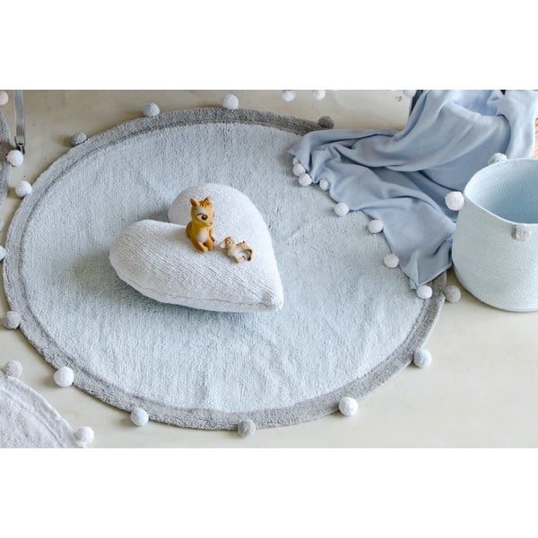 Svetlo modra pralna ročno tkana bombažna otroška preproga ø120 cm Bubbly – Lorena Canals-image-1